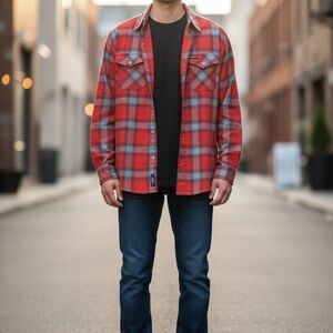 DIXXON Red and Gray Plaid Shirt